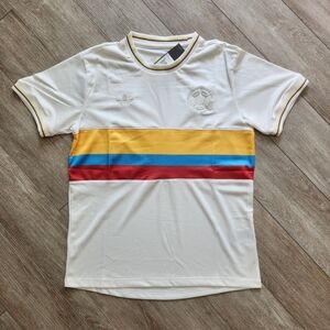 Adidas Men's White Jersey with Multicolor Stripes